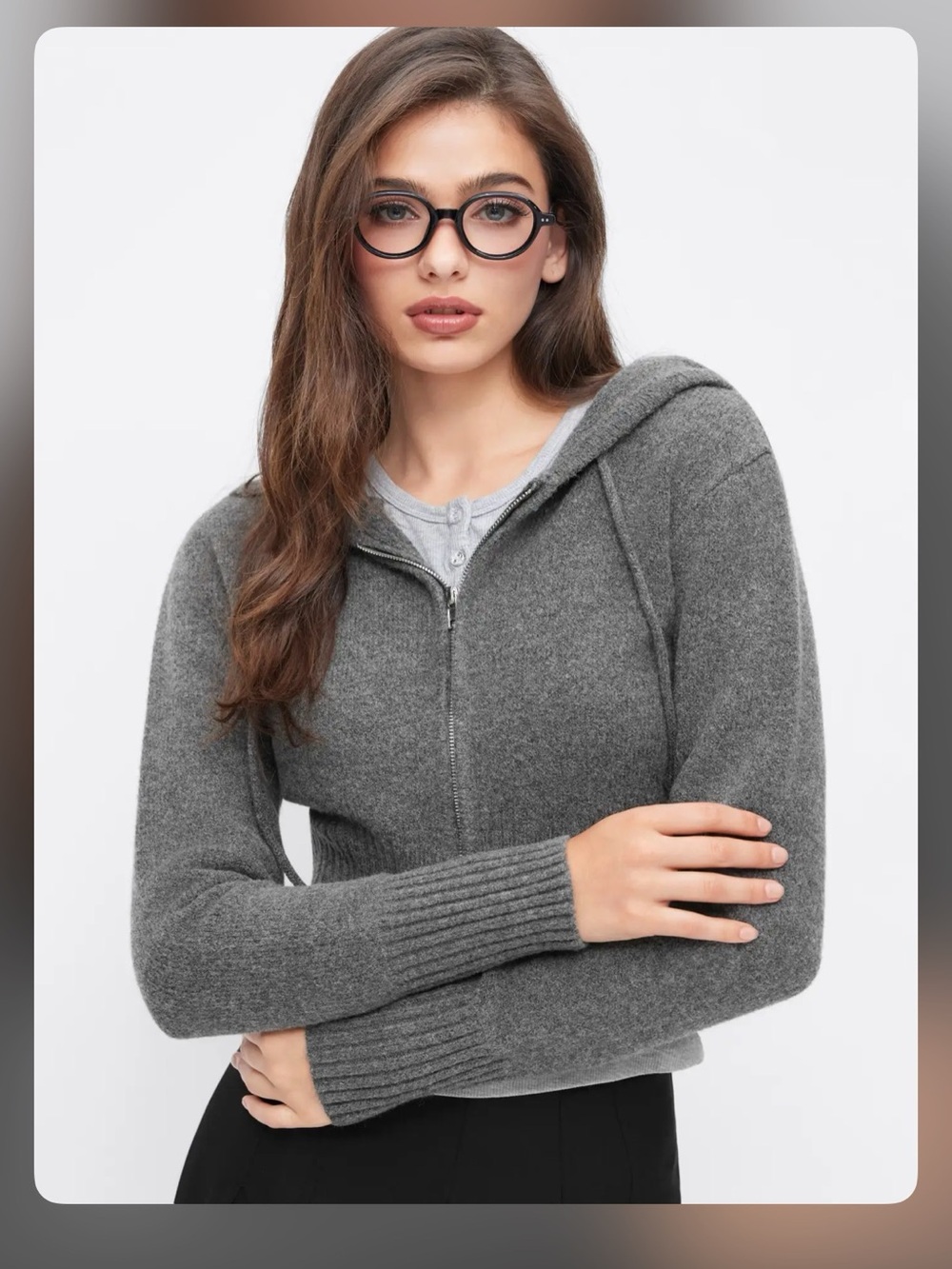 KNIT WOOL-BLEND HOODED LONG SLEEVE DRAWSTRING ZIP THROUGH CARDIGAN M WC16-9